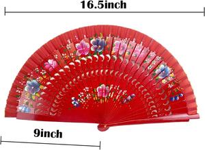 Éventail pliant vintage espagnol FAREA pour femmes, éventail à main en bois peint de fleurs des deux côtés, style bohème, pour la danse, la décoration de festival et comme cadeau - Product Image 4