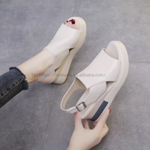 Women's Summer High-Heeled Wedge Sandals <b>Open</b> Toe <b>Open</b> Counter Type One-Button Platform Design High Top Plus Size Options - Product Image 4