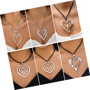 Diahe joias da moda amor exagerado colar fio de cera simples corrente de pescoço grande pingente de coração de amor colares de ouro para mulheres - Product Image 1