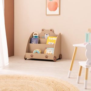 Étagère à livres en bois vert à trois niveaux pour enfants avec armoire de rangement pour jouets et table à roulettes pour salon ou hôtel - Product Image 3