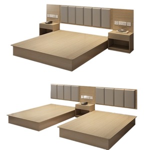 ชุดโครงเตียงไม้ทนทานสำหรับโรงแรมเฟอร์นิเจอร์พร้อมที่นอนหัวเตียงและโต๊ะข้างเตียง - Product Image 1