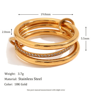 Binshuo Multilayer Liên Kết Kết Nối Vòng Thép Không Gỉ Đồ Trang Sức 18K Vàng Mạ Zircon Eternity Xếp Chồng Xoay Vòng Cho Phụ Nữ - Product Image 6