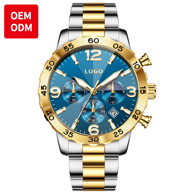 Luxury Fashion Sports Digital Quartz Watch Men Stainless Steel Custom Logo Multifunctional Waterproof Chronograph