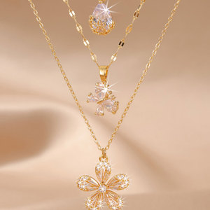 Collana con Ciondolo a <span class=keywords><strong>Farfalla</strong></span> Placcato Oro a 3 Strati con Zirconia Cubica, Regolabile, per Donna, Vendita all'Ingrosso - Product Image 4