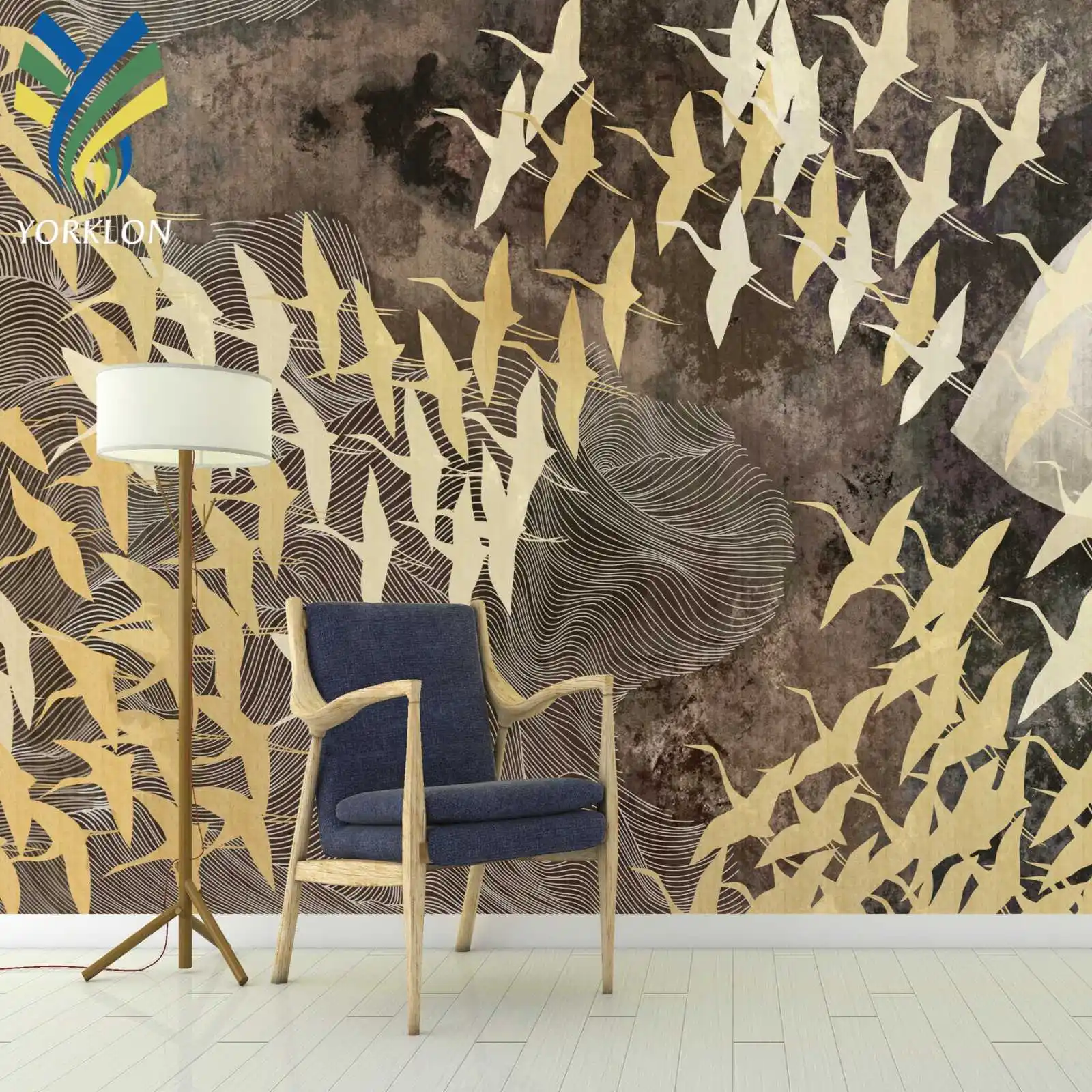 YKMM 183 3D Desain Wallpaper Emas Disesuaikan Lukisan 3d Wallpaper untuk Dinding Mural