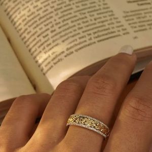 Xinfly Vintage Quality Engagement Wedding Anniversary 0.18ct Round Brilliant Cut Love Celtic Knot Band <b>Men</b> 18k Yellow Gold <b>Rings</b> - Product Image 3