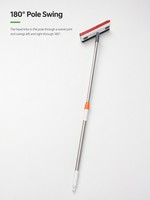 Brosse de nettoyage de sol 3-en-1 avec manche télescopique, balai, plumeau et pelle pour salle de bain, carrelage et tapis