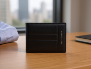 Portafoglio da Uomo in Vera Pelle, Chiusura Corta Pieghevole, Stile Minimalista, Decorazione con Lettera, Ideale come Regalo - Product Image 2