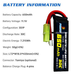 पोनफ्लाई 11.1v 650 माया 3s की एयरसॉफ्ट बैटरी 2s 7.4v 30c दर एयरसॉफ्ट जेल वॉटर गन बी ब्लास्टर रिचार्जेबल बैटरी - Product Image 4