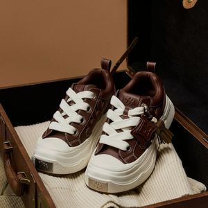 Recital Brown <b>Plum</b> Retro Maillard Board <b>Shoes</b> Leather Thick Sole Heightening Casual Fall Brown Canvas Sneakers - Product Image 3