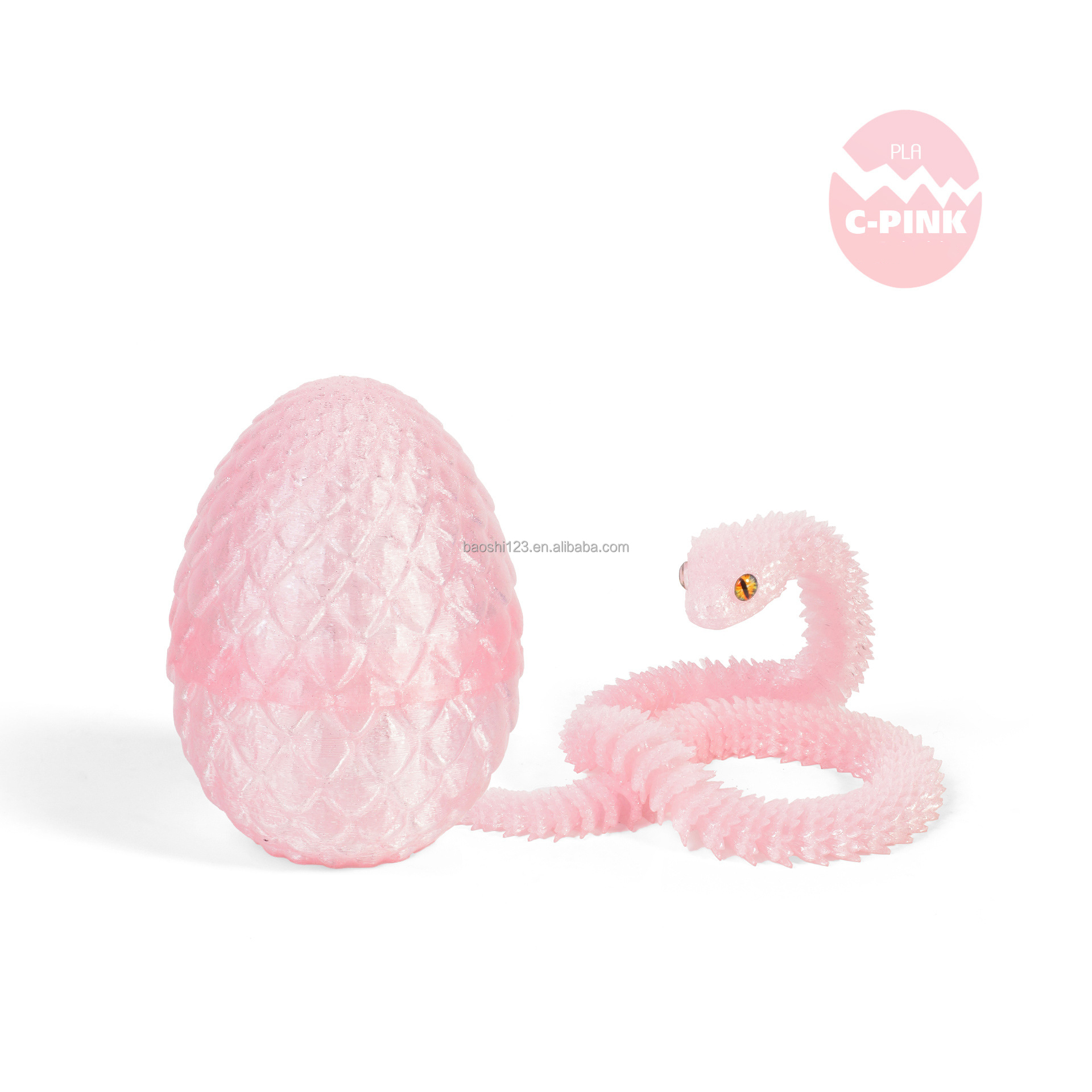 Oeuf de dragon 8,5 cm + Vipère 30 cm - Rose cristal