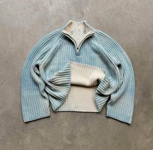 Pull Homme Tricoté Vintage à Demi-Zip, Design Personnalisé avec Logo, Côtelé, Effet Délavé, Style Streetwear, pour Fabricants de Tricots - Product Image 5