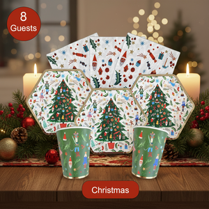 <span class=keywords><strong>Kit</strong></span> de <span class=keywords><strong>vaisselle</strong></span> <span class=keywords><strong>jetable</strong></span> pour fête de Noël en papier pour 8 invités, assiettes, gobelets, serviettes, par Party Maker 616243 - Product Image 2