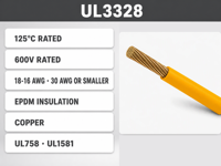 Fil en caoutchouc EPDM UL3328 18-16 AWG / 30 AWG, conducteur unique en cuivre nu, 125 ° C 600V UL758