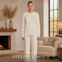 Nouvel ensemble pull et pantalon pour femme, tricoté, épais, ample, à manches longues, col rond, pantalon large, deux pièces, collection hiver