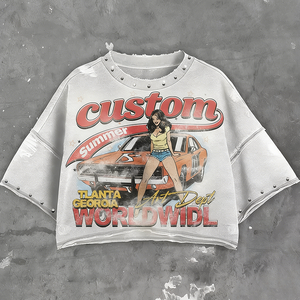 T-Shirt da uomo con strass Vintage in cotone 100% con strass personalizzato stile t-Shirt da uomo - Product Image 1