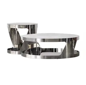 新着シンプルデザイン2層センターテーブルモダンリビングルーム家具テーブルバスメタルSSシルバーコーヒーテーブルガラストップ