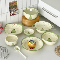 Plat de service élégant en porcelaine céramique haut de gamme, motif poire dessin animé sous glaçure, compatible micro-ondes