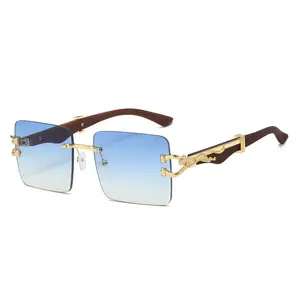 2024 Neu Mehrere Farben große rahmenlose Designer Sonnenbrille Herren klassische Luxusmarke quadratische Sonnenbrille für Damen UV400 Gläser