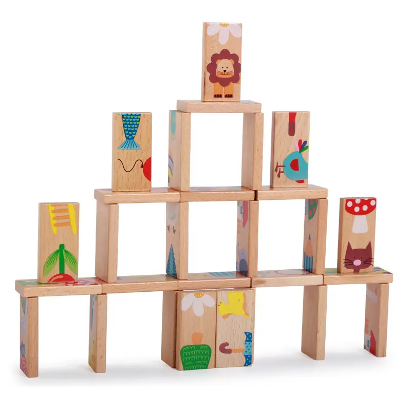 Dominos en bois Animal Solitaire Puzzle 28 pièces jouet éducatif pour enfants de 1 à 2 ans