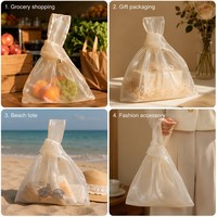 Sac cadeau en organza imprimé avec logo personnalisé, sac à nœud japonais scintillant, pochette cosmétique de luxe pour mariage, sac de shopping réutilisable