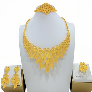 <b>Flower</b> Jewelry Set 22k Gold Plated Necklace Earrings Ring <b>Bracelet</b> Wedding Women's Ethnic Style - Product Image 3