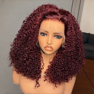 <span class=keywords><strong>Parrucche</strong></span> Bob Corte 99J Bordeaux con Pizzo Frontale HD 13*4, Onde Acqua, Densità 250%, <span class=keywords><strong>Capelli</strong></span> Umani Ricci Profondi, <span class=keywords><strong>Parrucche</strong></span> Afro per Donne - Product Image 2