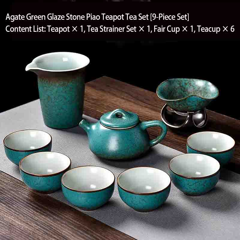 Agate green Glaze Stone Ladle Teapot Tea set [9-piece set]