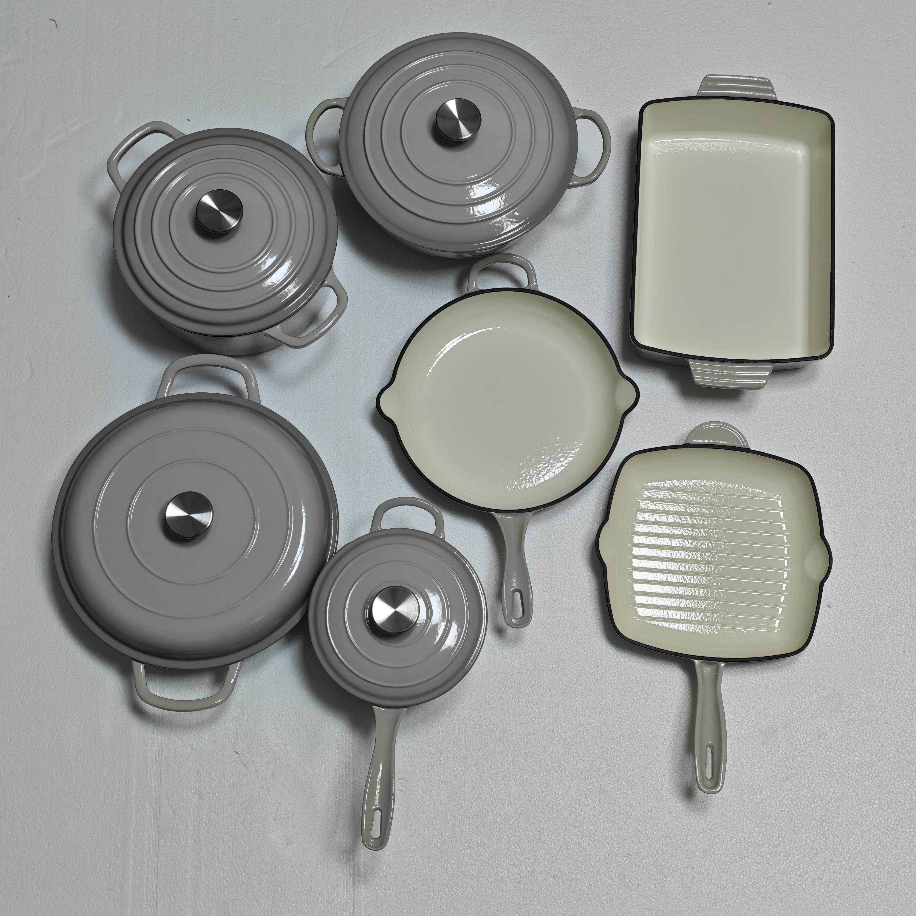 Ensemble de casseroles en émail gris 7 pièces