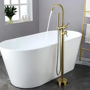 Floor Mount Gold Black Bathroom Shower Faucet Freestanding Bathtub Faucet Bath Tub Filler Faucet with Hand Shower