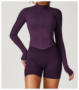 طقم رياضي نسائي مخصص مكون من قطعتين للتمارين الرياضية، مقاسات كبيرة، أكمام طويلة، مصنوع من السباندكس/النايلون، مقاوم للتكور وقابل للتنفس - Product Image 6