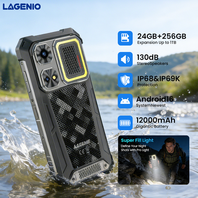 MIL Grade LAGENIO Rhino1 Pro Rugged Smartphone 12000mAh 64MP 6.9 Inch IP68 IP69K for Mining Crews Factory Direct Wholesale