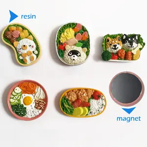 Polyresin Cat Bear Puppy Food Shape Resin Crafts Materials Fridge Magnetic Iron Stickers for Home Refrigerator Decoration