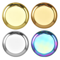 Plateau à bijoux doré 4 pouces en acier inoxydable, mini plateau décoratif rond en métal doré, petit plateau de vanité argenté arc-en-ciel