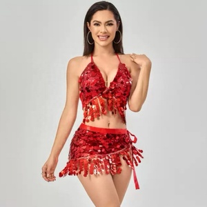 Vestito da donna metallizzato Rave lucido Crop Top reggiseno gonna frangia <span class=keywords><strong>Costume</strong></span> da bagno festival musicali Halloween Cosplay alieno <span class=keywords><strong>Costume</strong></span> - Product Image 6