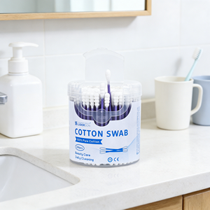 Bulk Supply 200pcs/Box Screw Round Head Cotton Swab with Purple Paper <b>Stick</b> Cotton Bud Round Box For Wound Care - Product Image 4