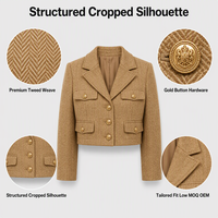 Veste Courte en Tweed Élégante pour Femme avec Logo Personnalisé OEM, Col Cranté, Coupe Ajustée, Manteau Court Décontracté pour le Bureau, Vêtement d'Extérieur, Vente Directe Usine