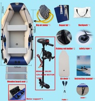 B230-3 Kayak Gonflable Bateau de Pêche pour 3 Personnes, Plancher Pneumatique en PVC de 2,3 M, avec Moteur Électrique de 28 Lbs et Support de Fixation