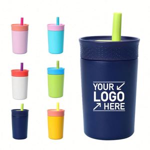 Custom logo 12oz Insulated Stainless Steel Tumbler with Leak Proof Flexible Straw Kids Travel Water Bottle for Back to School - Product Image 1