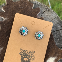 Boucles d'oreilles Western en forme de fleur en métal faites à la main avec bijoux en pierre turquoise Boucles d'oreilles Western en fausse pierre crème Boho Chic