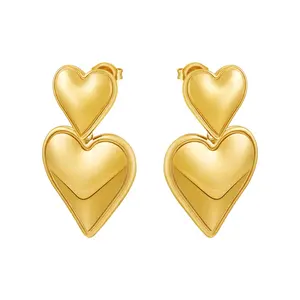 Double Love Heart Shaped Unique Drop Earrings Latest 18K Gold Plated Stainless Steel Jewelry For Women Gifts Earrings E231465