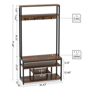 Tribesigns Brown Rustic Style 4 in 1 Hall Tree with Shoe Rack <strong>Entryway</strong> Bench 4 Hanger <strong>Hooks</strong> and Storage <strong>Shelf</strong> <strong>Coat</strong> Rack - Product Image 6
