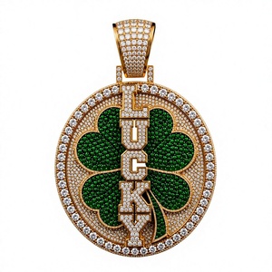 Collar con Colgante de Trébol de la Suerte Chapado en Oro con Circonitas y Piedra Verde, Ideal para Regalo de Fiesta - Product Image 2