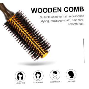 Brosse à cheveux antistatique multifonctionnelle professionnelle, brosse coiffante pour cheveux bouclés, manche en bois, poils de sanglier en nylon, chaleur constante, salon - Product Image 3
