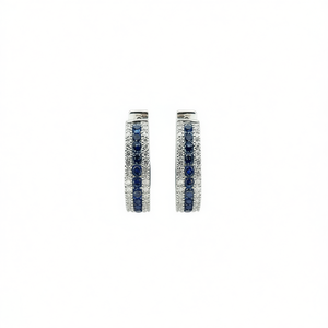 Orecchini a Cerchio Classici da Donna con Zaffiro Taglio Brillante Rotondo, Montatura a Canale in Lega, Gioielli alla Moda per Feste - Product Image 1