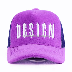 Custom <b>Purple</b> 5 Panel Velvet Trucker <b>Hat</b> Blank Custom Embroidery <b>Hats</b> Fuzzy Trucker <b>Hat</b> For Adults - Product Image 1