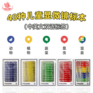 Portaobjetos de microscopio de 48 diapositivas para que los estudiantes de primaria observen células biológicas (caracteres en inglés y chino) - Product Image 4