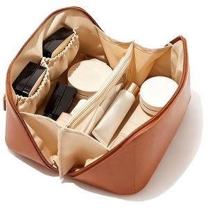 Sac de rangement pour cosmétiques en cuir PU souple personnalisable avec logo, organiseur de voyage pour articles de toilette, sac de maquillage personnalisé - Product Image 1