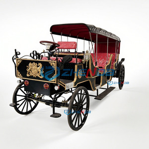 Charrette royale électrique personnalisée noire élégante pour mariage, balade panoramique, à chevaux, à vendre - Product Image 1