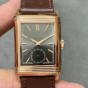 Reloj de Pulsera de Cuarzo Cuadrado Reversible Art Deco para Hombre, Nuevo, Premium, OEM ODM, Correa de Cuero Marrón, Resistente al Agua, Estilo Vintage - Product Image 1